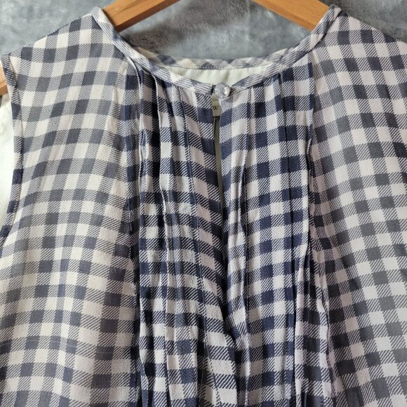 JCrew Women Silk Gingham Popover Top 6 Black White Check Sleeveless Quiet Luxury - Picture 8 of 12